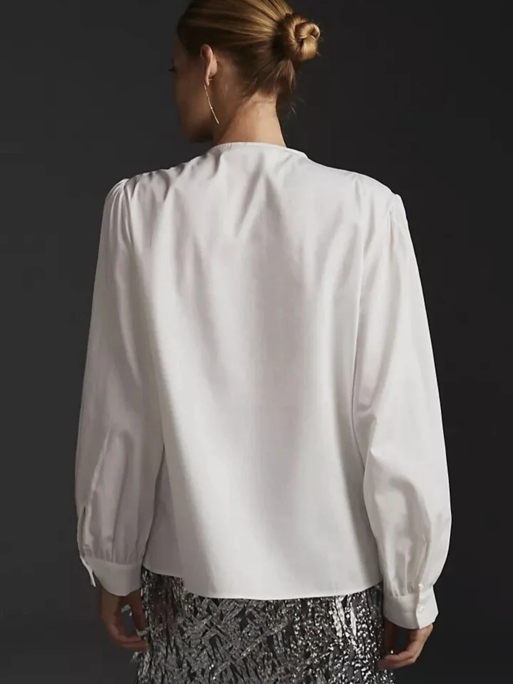 Anthropologie White Bow-Tie Puff Sleeve Blouse Size Small